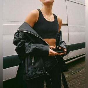 ZARA oversized faux leather biker jacket